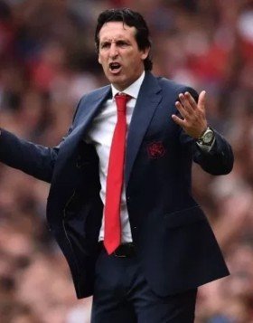 Unai Emery reacts after Arsenals win over Newcastle United